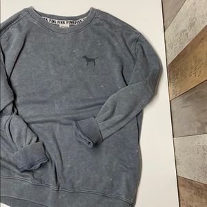 Pink oversized distressed gray crew sweatshirt